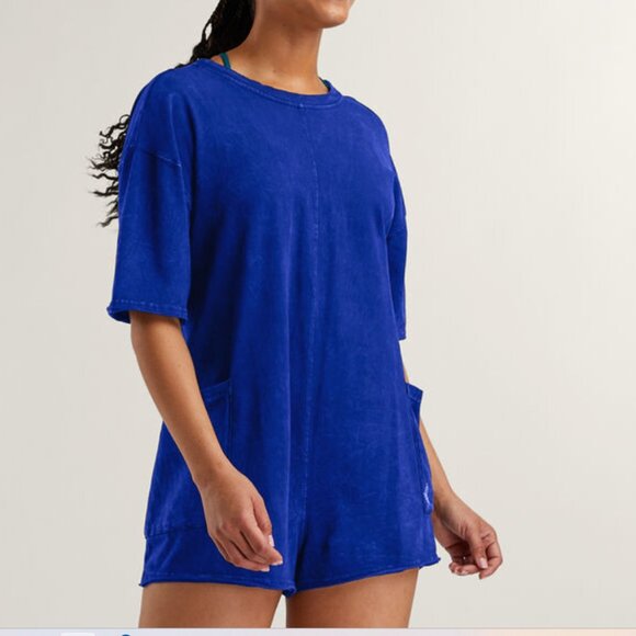FREE PEOPLE MOVEMENT Hot Shot T-Shirt Romper, Electric Shock BLUE, NWT, Small - Picture 1 of 7
